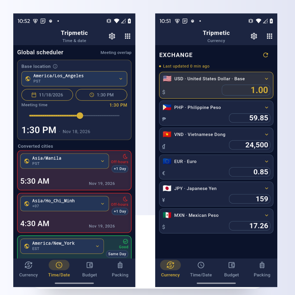 Tripmetic App Packing Interface