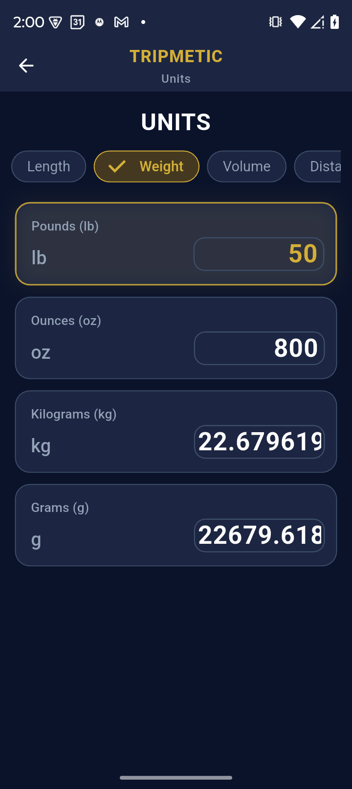 Entering Unit Values