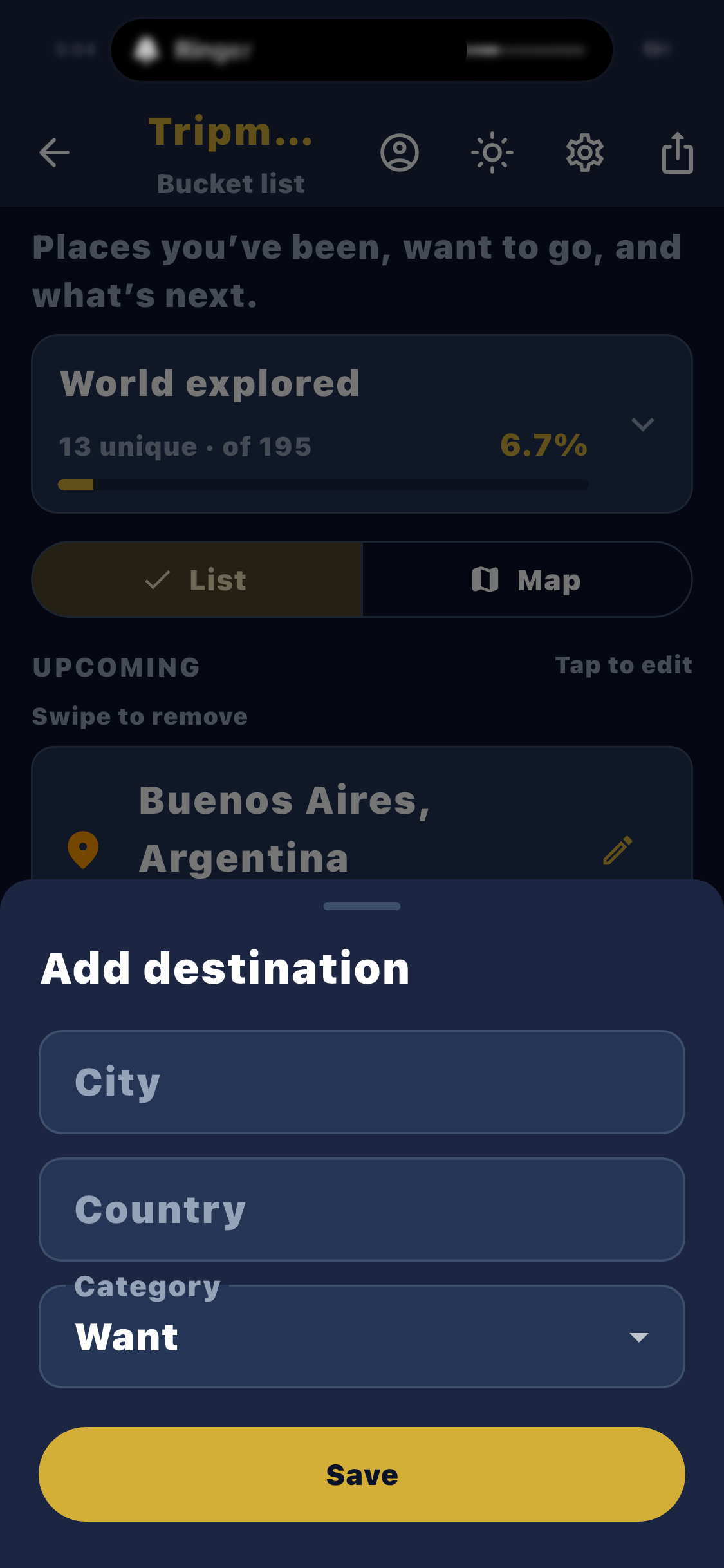 Add Custom Destination Screen