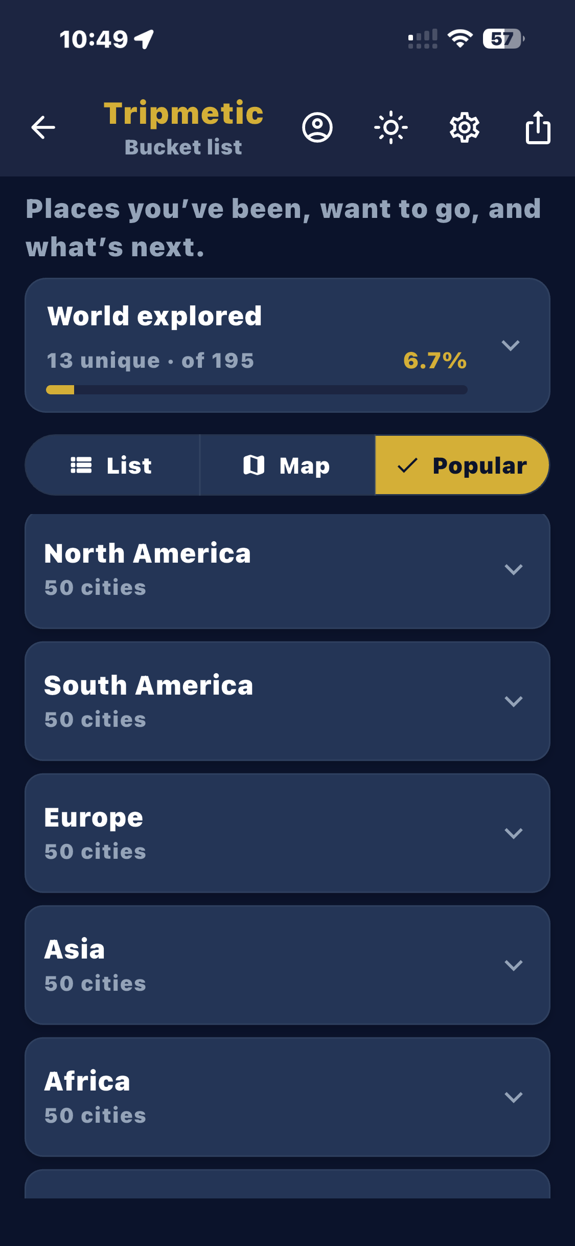 Popular Destinations Continent View