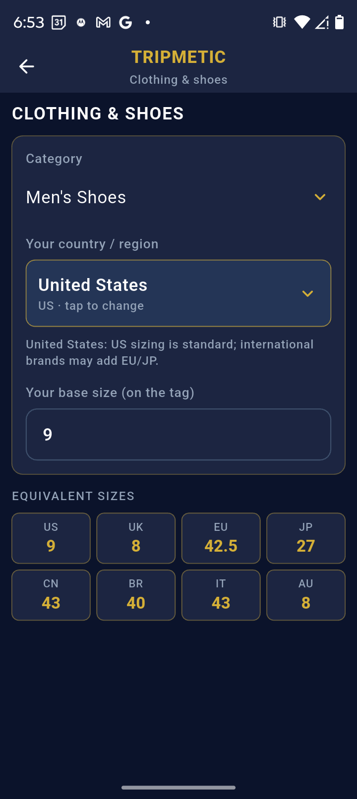 Accessing the Size Converter